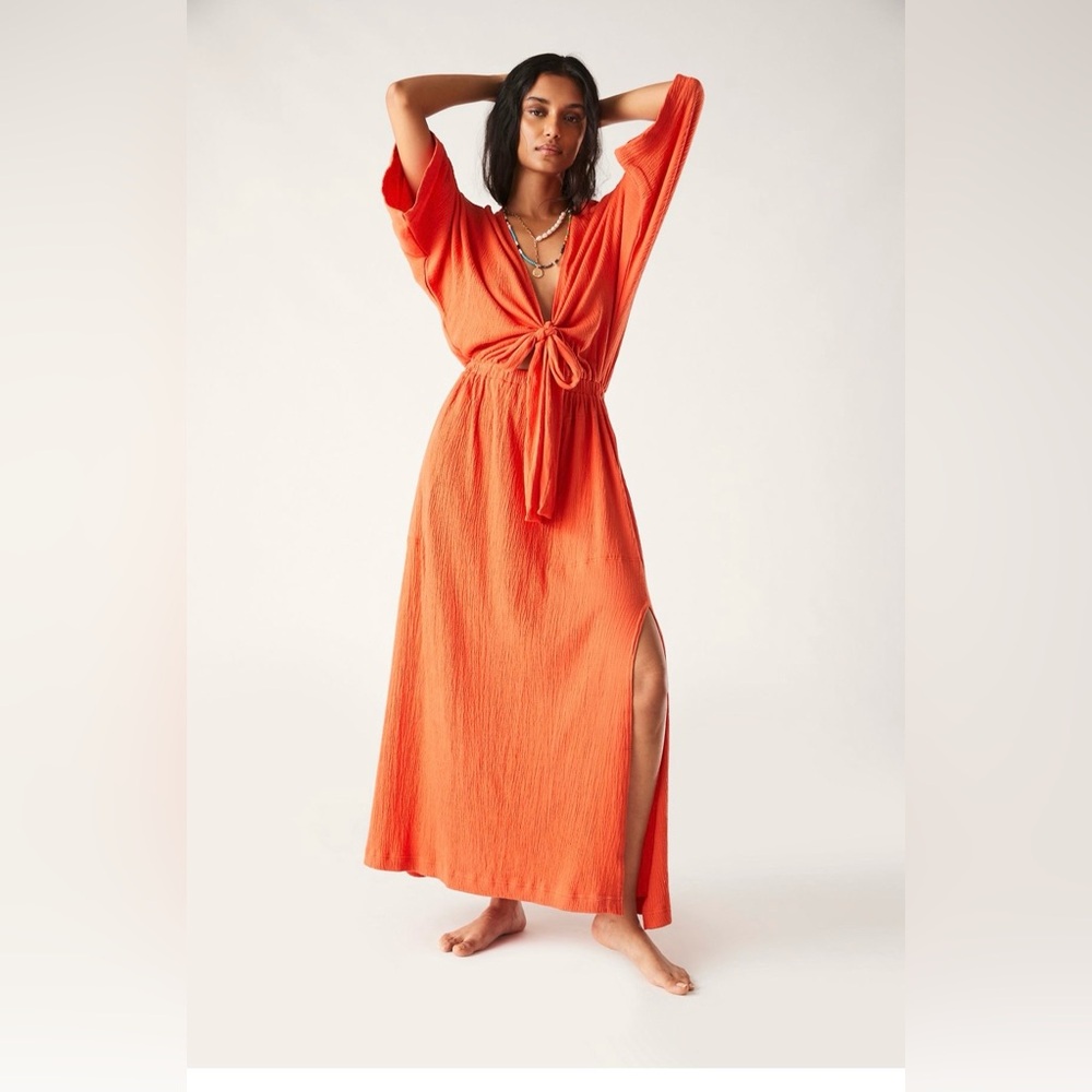 Free People FP Beach "Endless Nights" maxi dress, featuring a tie-front design.